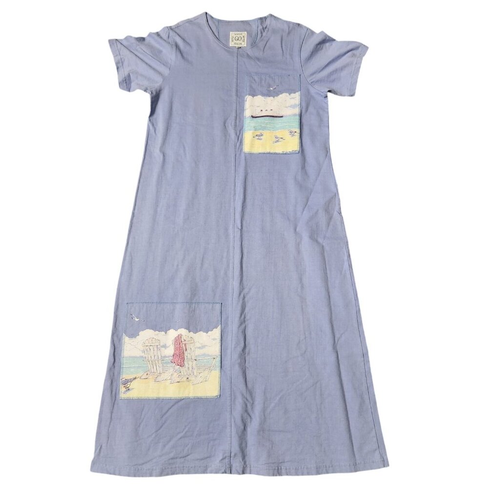 Go Nutz Vintage Full Length Maxi Blue Beach Theme Dress Size L